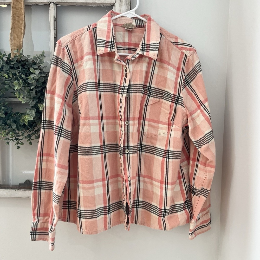 Duluth Trading Free Swingin Flannel Shirt Button Up Pink Plaid Crossover Back XL